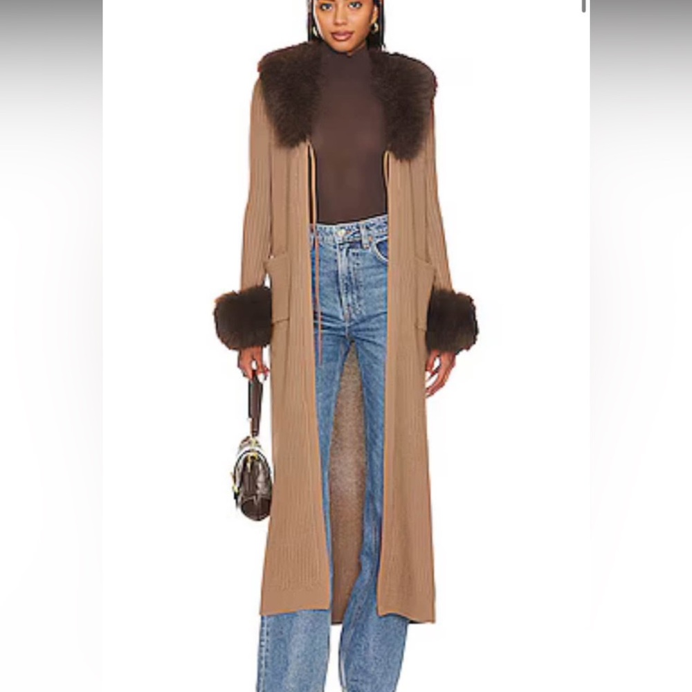 Majorelle Light Brown Faux Fur Duster